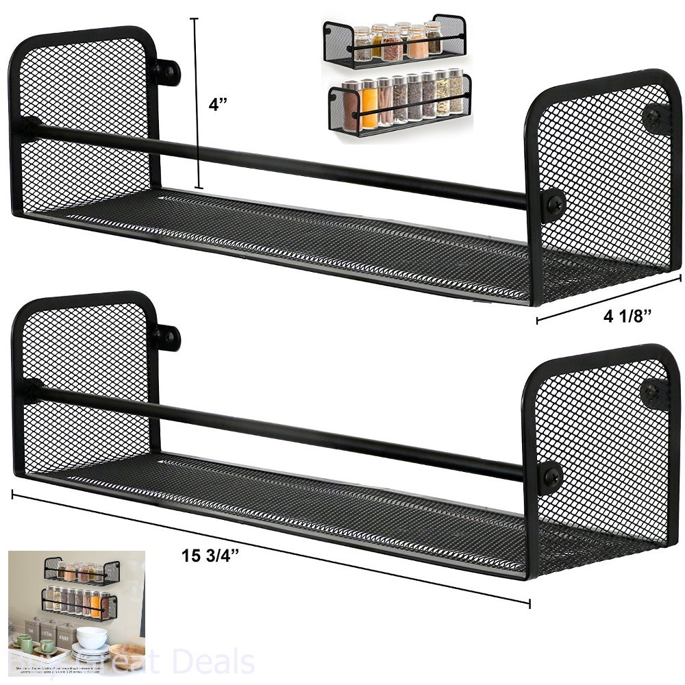 2Set Wall Mount Spice Rack Holder Kitchen Hang Hook Organizer Home Storage Black