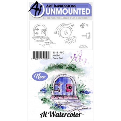 AI WATERCOLOR STAMPS-Art Impressions Rubber Stamping Craft-Container/Animals/Kid