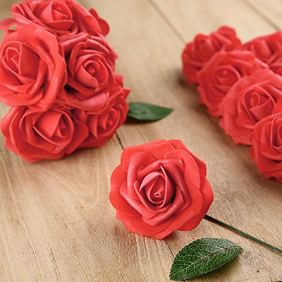 Febou Artificial Flowers, 50pcs Real Touch Artificial Foam Roses DIY for Wedding