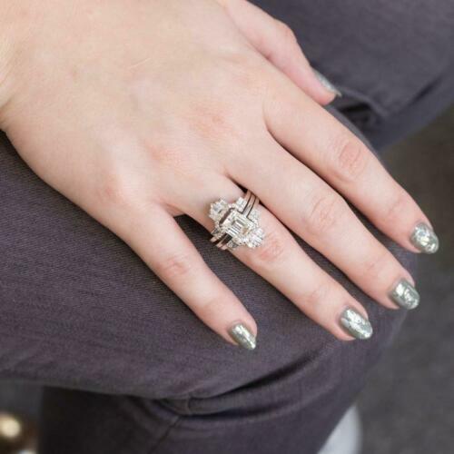 Pre-owned Natsoul Lovely 4.50ct White Emerald Cut Diamond Women's Engagement Ring Set In Silver