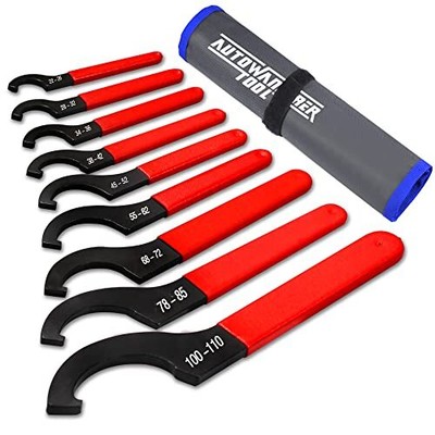 L 9pcs Coilover Spanner Wrench Set Adjustable Shock Wrench Universal Carbon Stee