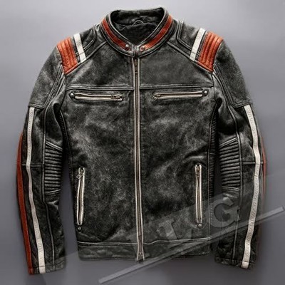 

Мужская винтажная мотоциклетная кожаная куртка Racer Biker Retro Moto с потертостями, Черный