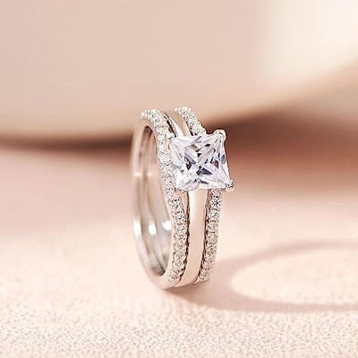 1CT Engagement Promise Ring Sets for Her 925 Sterling Silver Ring Enhancers Wrap
