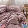 Face Two Face Bedding Duvet Cover Set 3 Pieces 100% Washed Cotton Duvet Cover Linen Like Textured Breathable Durable Soft Comfy (California King, Purple Bean Paste)