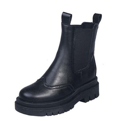 Women Biker Brogue College Low Heel Round Toe Chelsea Ankle Boots 35//40 Winter B