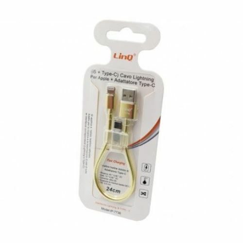 Cavo Dati Usb Lightning Per Iphone + Adattatore Type-C Tipo C linq ip-7736