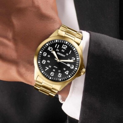 Pre-owned Orient Men's  Mgss1199p2kx Wrist Watch With Gold Stainless Steel Bracelet, Analog