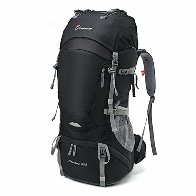 MOUNTAINTOP 55L/65L Internal Frame Backpack Hiking Backpack (type1-55L-Black)