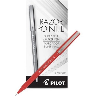 Pilot Razor Point II Porous Point Stick Pen, Ink, Super Fine, Dozen (PIL11011)