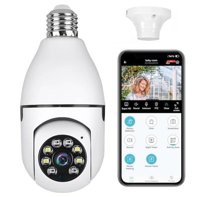 2K Light Bulb Security Camera, 2.4GHz/5GHz WiFi Lightbulb Cameras for Home 