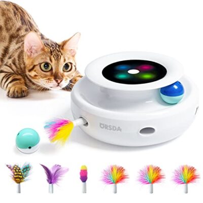 AUTOMATIC CAT TOY BALLS Interactive Mice Toys Ambush Feather Kitten White ORSDA