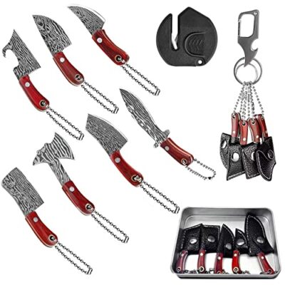 Mini Knife Set,Mini Pocket Knife Set,Tiny Knife Chef Keychain Opener-7pcs+3tools