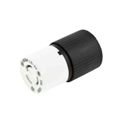 Hubbell L530C, 125 VAC, 30 A, NEMA L5-30R, Black/White, Locking Connector, 1 pc