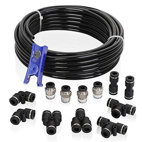 14 PCS Air Line Tubing Kit 1/4 Inch OD x 32.8 Feet Push To Connect Fittings