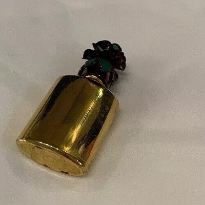 Antique Miniature 10 K Gold Perfume Bottle Enamel Flower Stopper
