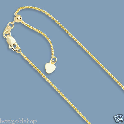 Pre-owned Bestgoldshop 1mm Up To 22" Solid Adjustable Wheat Spiga Chain Necklace Real 14k Yellow Gold In Dark Gray