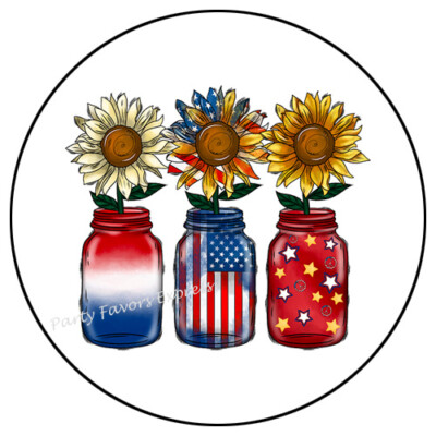 4TH OF JULY MASON JARS SUNFLOWERS ENVELOPE SEALS LABELS STICKERS PARTY FAVORS
