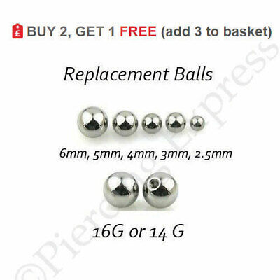 Replacement Spare Balls Labret Barbell Steel 16g or 14g, 2.5mm 3mm 4mm 5mm 6mm