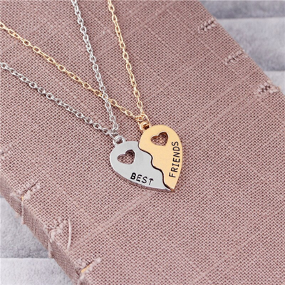 Best Friends Love Couple rings Pendant Necklace 2 Parts Heart Shaped Friendship