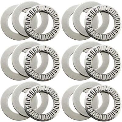 6sets Thrust Needle Roller Bearings Two Washers 3/4 Heat Resistance Steel Roller