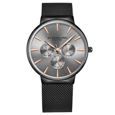 Stuhrling 3931 6 Monaco Day Date Multi Function Mesh Bracelet Mens Watch