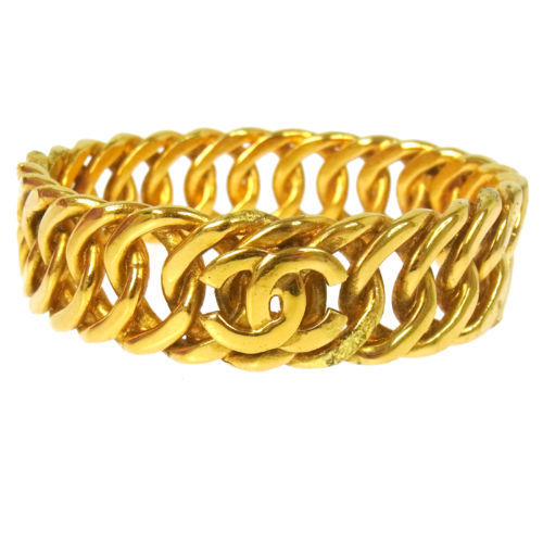 CHANEL Bangle Bracelet Coco Mark Size S Leather Blue Gold CHANEL Bangle Bracelet Coco Mark Size S Leather Blue Gold
