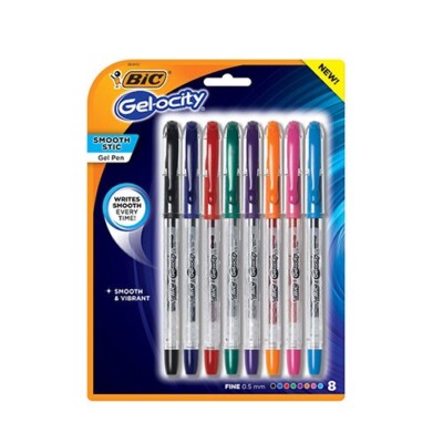 BIC Gel-Ocity Smooth Stic Gel Pens 0.5mm Pnt Asst Colors 8/Pk School Office Home