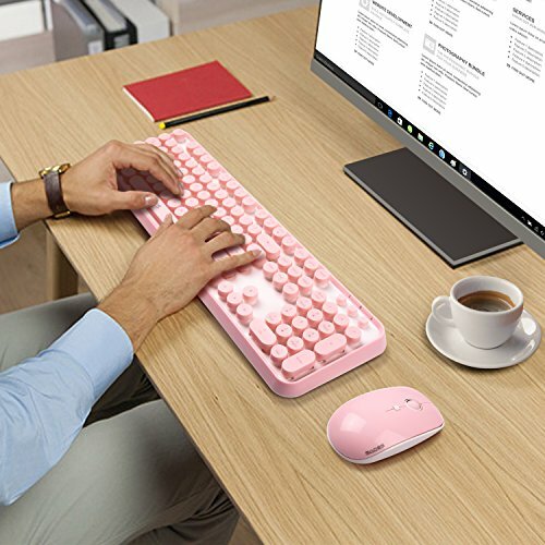 Wireless Keyboard and Mouse Compo Round Keycaps 2.4GHz Dropout Connection Pink