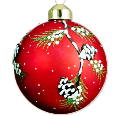 Pine Cone Blown Glass Ornaments - Set of 3 Matte Red Decorations Christmas Gift