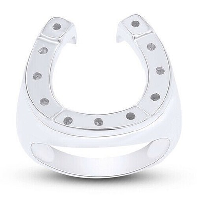 14K White Gold Men's Classic Beautiful Attractive Horseshoe Rider Macho Ring