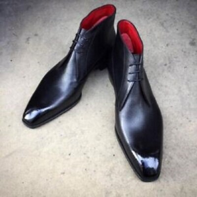 Men's Handmade Black Garin Leather Boots, Men's Lace Up Derby Ankle Boots