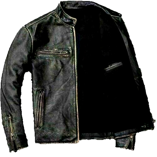 Cafe Racer Men's Genuine Cow Skin Leather Jacket Vintage Biker Black Distressed