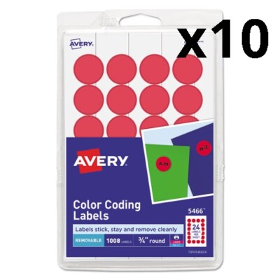 Printable Self-Adhesive Removable Color-Coding Labels, 0.75'' dia., Red,