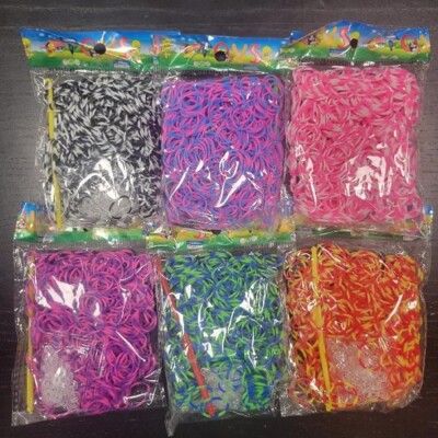 3600 ( 6x600) New TIE DYE Colors Refill Rubber Bands w/S Clips For Loom Kits 
