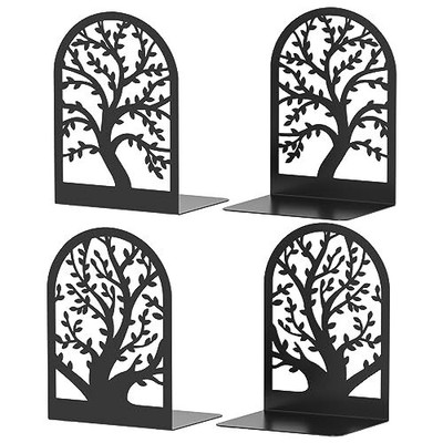 Bookends Black Metal Book Ends Bookends for Shelves Tree Book Stopper Book En...
