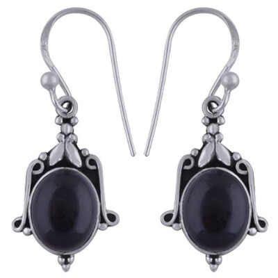 Natural Black Onyx Gemstone Drop Dangle Earrings 925 Sterling Silver Jewelry