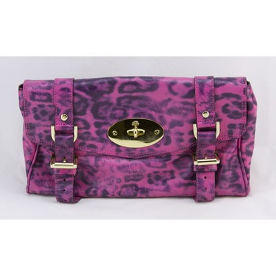 MULBERRY Pink leather leopard alexa clutch with gold hardware