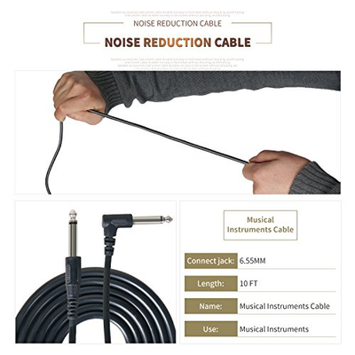 Electric Guitar Amp Cable Cord 10 Ft Straight to Right Angle Stereo Adapter