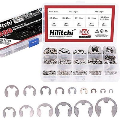 380pcs 14size Eclip Circlip External Retaining Ring Assortment Set 304 Stainle