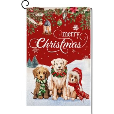 Welcome Christmas Garden Flag Double Sided 12x18,Snowy Wreath dog dog 12x18