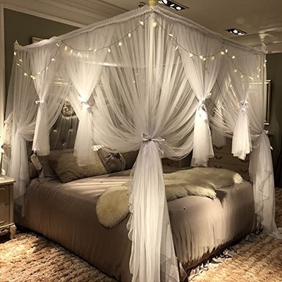 4 Corners Post Canopy Bed Curtain for Girls & Adults Royal Luxurious Cozy Drapes
