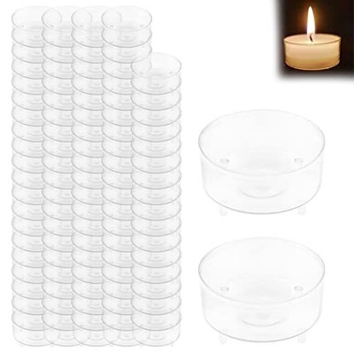 100 Pcs Tea Light Candle Cups Tea Wax Base Clear Plastic Candle Containers Mo...