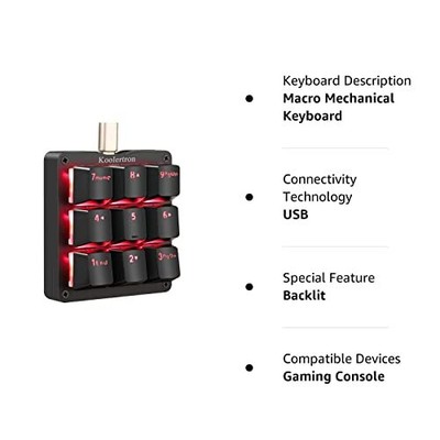 Koolertron One Handed Macro Mechanical Keyboard Pink LED Backlit Portable Min...