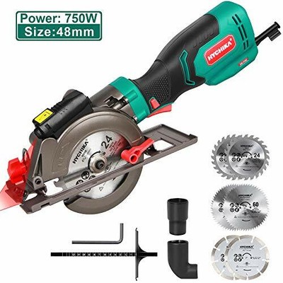 HYCHIKA 750W Mini Handkreissäge Tauchsäge Laser Minisäge inkl. 6 Sägeblätter