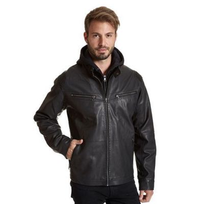 Men's Excelled Faux-Leather Racer Jacket - Black, Sizes: S, M MRSP $225