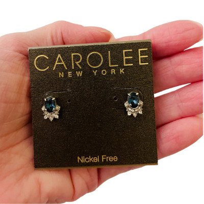 Carolee Imperial Sky Mini Oval Blue & Clear Rhinestone Stud Earrings NWT