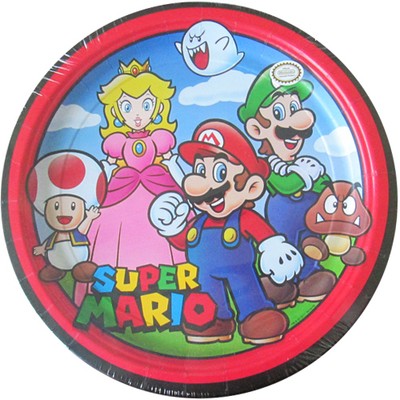 SUPER MARIO Cartoon LARGE PAPER PLATES 40841  Birthday Party Supplies Dinner Bros