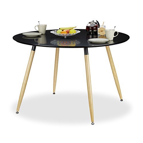 Table Ronde Beliani OXHILL – 120 Cm – MDF Noir Brillant, Métal – 4 Places
