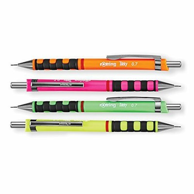 rOtring Tikky Mechanical Pencils, HB 0.7 mm, Assorted Neon Colours 3X Pink, Gre