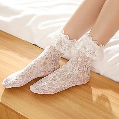 Yolev 3Pairs Women Ankle Socks Lace Ruffle Frilly Comfortable Socks Princess ...